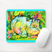 leuchtend farbige Nilpferde und Vögel Mousepad (Mit Mouse)