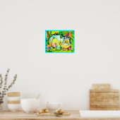 leuchtend farbige Nilpferde und Vögel Poster (Küche)
