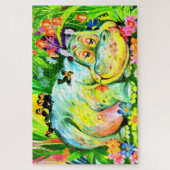 leuchtend farbige Nilpferde und Vögel Puzzle (Vertikal)