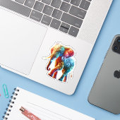 leuchtend farbiger Elefant Aufkleber (Laptop mit iPhone)