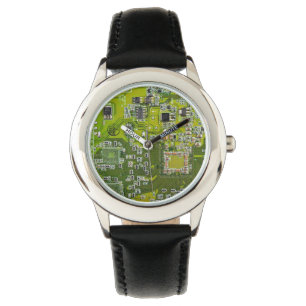 Leuchtend grüne Computergehäuse Armbanduhr