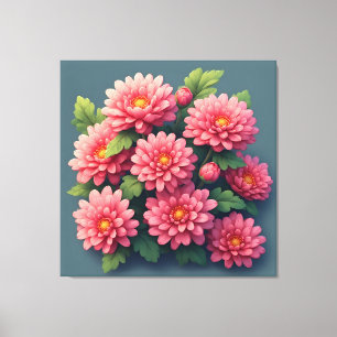Leuchtend rosa Chrysanthemenstrauß Leinwanddruck