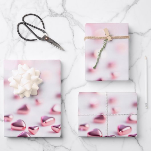 leuchtend rosa Herzen Unscharfer Hintergrund Geschenkpapier Set (Vorderseite)