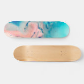 leuchtend rosa und blaue Alkoholfarbe Aquarell Skateboard (Horizontal)