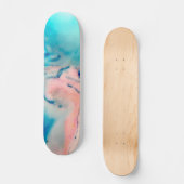 leuchtend rosa und blaue Alkoholfarbe Aquarell Skateboard (Vorderseite)