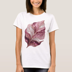 LEUCHTEND ROSA UND WEIßES BLATT MIT GLITZERNDEN ST T-Shirt