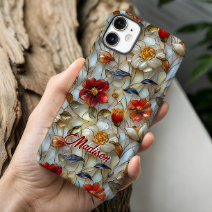 Leuchtend rote Glasblumen in botanischem Stil iPhone 16 Hülle