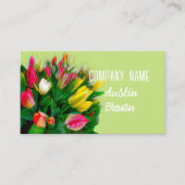 leuchtend rote und gelbe Tulpen auf Frühlinggrün Visitenkarte (Vorderseite)