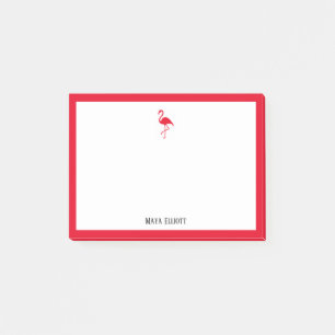 Leuchtend roter Flamingo und Rand auf Weiß mit Nam Post-it Klebezettel