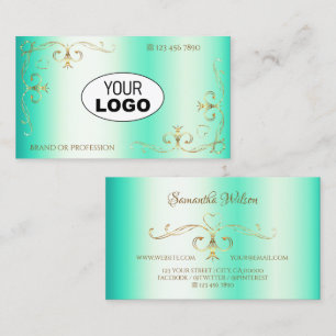 Leuchtende Aquamarine Gold Verziert Corner Border  Visitenkarte