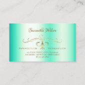 Leuchtende Aquamarine Gold Verziert Corner Border Visitenkarte (Rückseite)