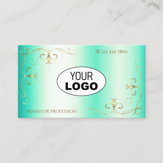 Leuchtende Aquamarine Gold Verziert Corner Border Visitenkarte (Vorderseite)