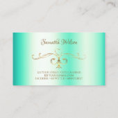 Leuchtende Aquamarine Gold Verziert Corner Border Visitenkarte (Rückseite)