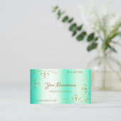 Leuchtende Aquamarine Gold Verziert Corner Border Visitenkarte (Stehend Vorderseite)