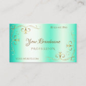 Leuchtende Aquamarine Gold Verziert Corner Border Visitenkarte (Vorderseite)