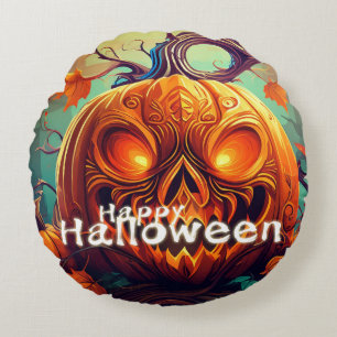 Leuchtende Augen Jack-o-Lantern Halloween-Kunst Rundes Kissen