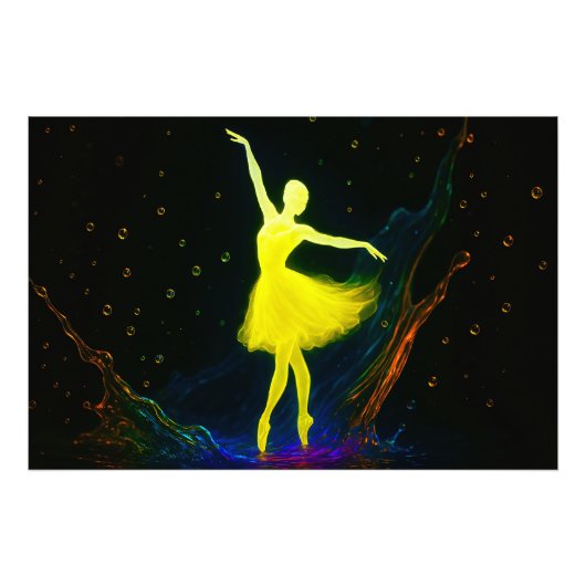 Leuchtende Ballerina in Farbiger Wassersymphonie Fotodruck (Vorne)