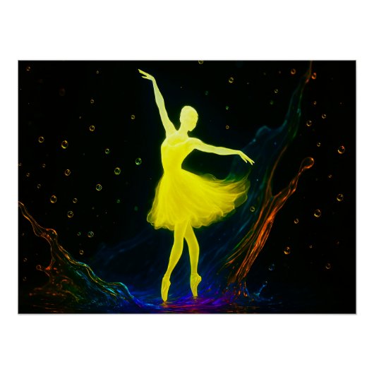 Leuchtende Ballerina in Farbiger Wassersymphonie Poster (Vorderseite)