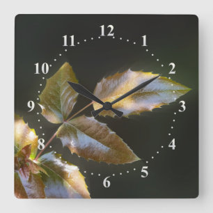 leuchtende Blätter Quadratische Wanduhr