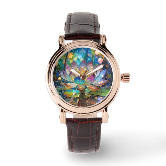 Leuchtende blühende Lotusblume Armbanduhr (Vorderseite)