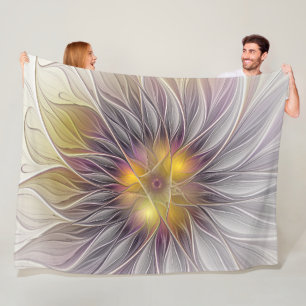 Leuchtende Bunte Blume, Abstrakte Moderne Fraktal Fleecedecke