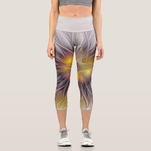 Leuchtende Bunte Blume, Abstrakte Moderne Fraktale Capri Leggings