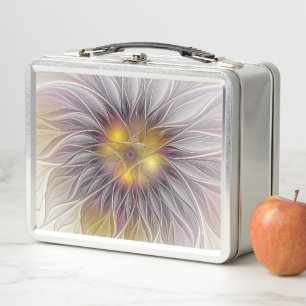 Leuchtende Bunte Blume, Abstrakte Moderne Fraktale Metall Lunch Box
