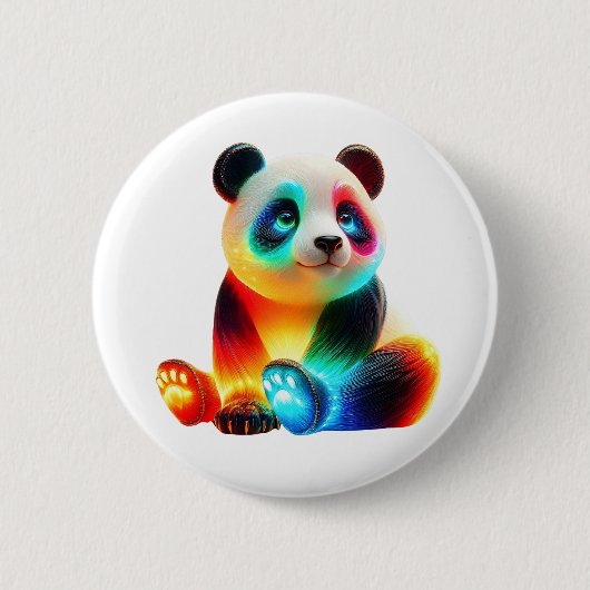 Leuchtende Bunte Panda-Kunst – Süßer Neonlicht-Pan Button (Vorderseite)