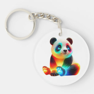 Leuchtende Bunte Panda-Kunst – Süßer Neonlicht-Pan Schlüsselanhänger