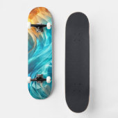 Leuchtende Cyan-Orange Low-Poly-Welle Skateboard (Vorderseite)