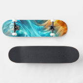 Leuchtende Cyan-Orange Low-Poly-Welle Skateboard (Horizontal)