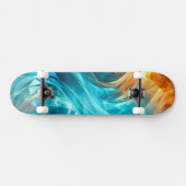 Leuchtende Cyan-Orange Low-Poly-Welle Skateboard (Horizontal)
