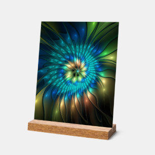 Leuchtende Fantasie-Blume, buntes Abstraktes Frakt Acrylschild