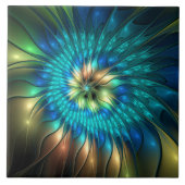 Leuchtende Fantasie-Blume, buntes Abstraktes Frakt Fliese (Vorderseite)