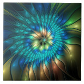 Leuchtende Fantasie-Blume, buntes Abstraktes Frakt Fliese (Vorderseite)