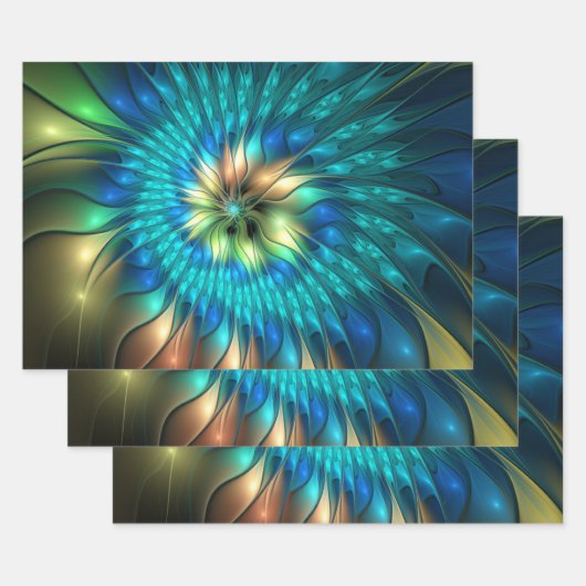 Leuchtende Fantasie-Blume, buntes Abstraktes Frakt Geschenkpapier Set (Set)