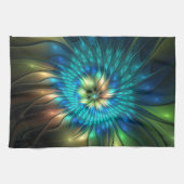 Leuchtende Fantasie-Blume, buntes Abstraktes Frakt Geschirrtuch (Horizontal)