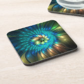 Leuchtende Fantasie-Blume, buntes Abstraktes Frakt Getränkeuntersetzer (Linke Seite)