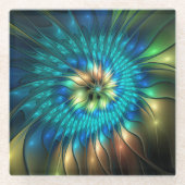Leuchtende Fantasie-Blume, buntes Abstraktes Frakt Glasuntersetzer (Vorderseite)