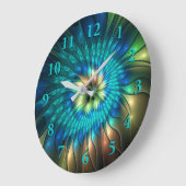 Leuchtende Fantasie-Blume, buntes Abstraktes Frakt Große Wanduhr (Winkel)