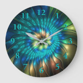 Leuchtende Fantasie-Blume, buntes Abstraktes Frakt Große Wanduhr (Vorderseite)