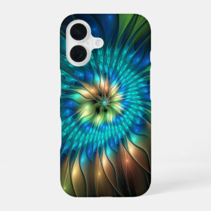 Leuchtende Fantasie-Blume, buntes Abstraktes Frakt iPhone 16 Hülle