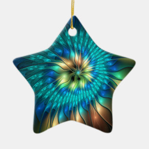 Leuchtende Fantasie-Blume, buntes Abstraktes Frakt Keramik Ornament