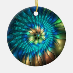Leuchtende Fantasie-Blume, buntes Abstraktes Frakt Keramik Ornament