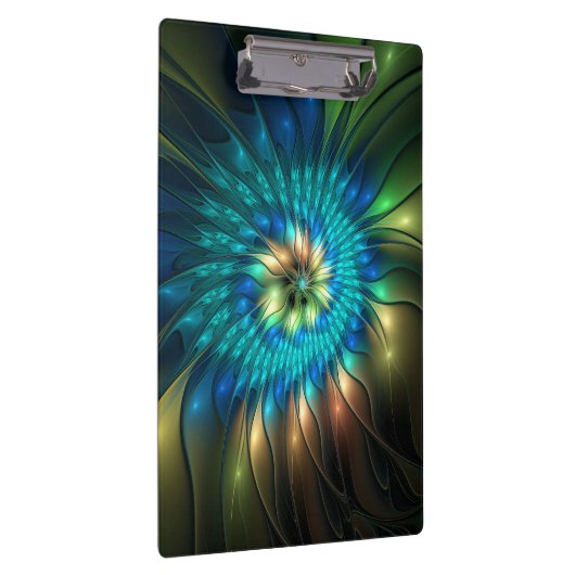 Leuchtende Fantasie-Blume, buntes Abstraktes Frakt Klemmbrett (Rechts)