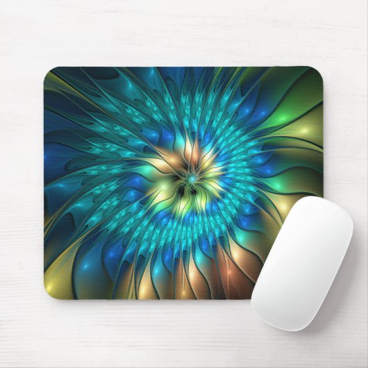 Leuchtende Fantasie-Blume, buntes Abstraktes Frakt Mousepad (Mit Mouse)