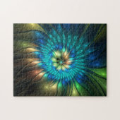 Leuchtende Fantasie-Blume, buntes Abstraktes Frakt Puzzle (Horizontal)