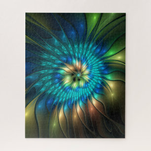 Leuchtende Fantasie-Blume, buntes Abstraktes Frakt Puzzle