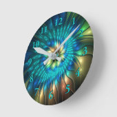 Leuchtende Fantasie-Blume, buntes Abstraktes Frakt Runde Wanduhr (Winkel)