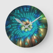 Leuchtende Fantasie-Blume, buntes Abstraktes Frakt Runde Wanduhr (Vorderseite)